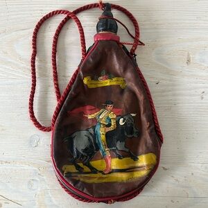 Vintage Spanish leather Bota bag painted with Matador bullfighter decorative